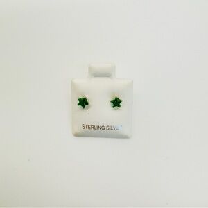 Brand New 4mm Sterling Silver Green CZ Star Earrings